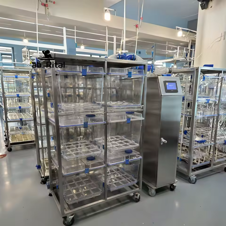 Sistema IVC Lab Rital com gaiolas ventiladas individualmente para ratinhos e ratos