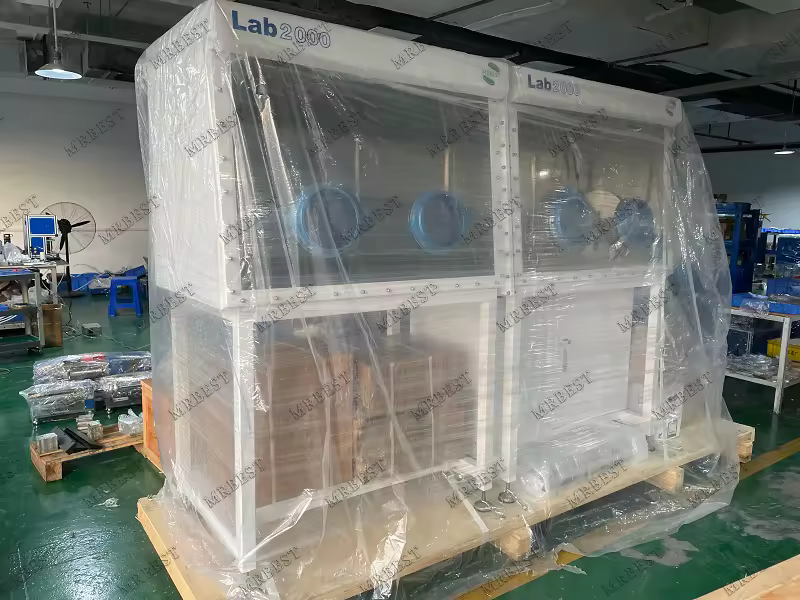 Glovebox grande em aço inoxidável MRBEST MR-Lab2000 com quatro luvas — 6